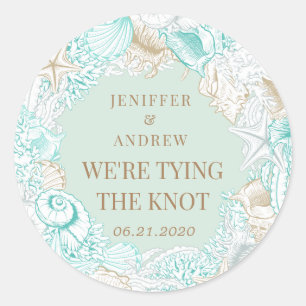 Küstenebene Save the Date Monogramm Runder Aufkleber