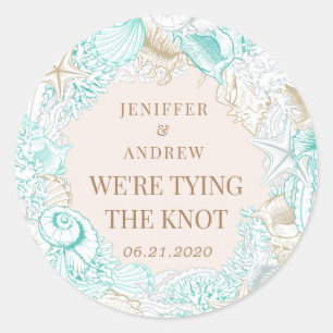 Küstenebene Save the Date Monogramm Runder Aufkleber