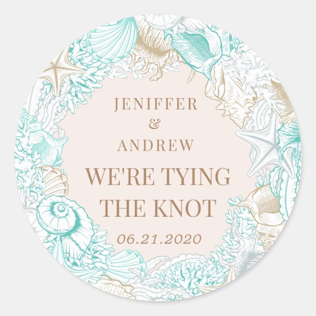 Küstenebene Save the Date Monogramm Runder Aufkleber (Vorderseite)