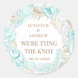 Küstenebene Save the Date Monogramm Runder Aufkleber