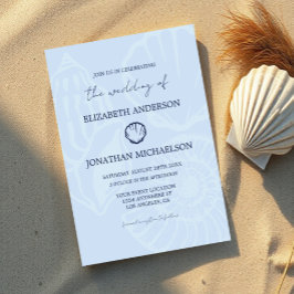 Küstenehe in Blautönen mit Muscheln Einladung