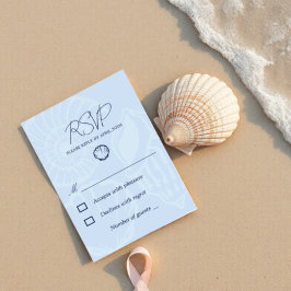 Küstenehe in Blautönen mit Muscheln RSVP Karte
