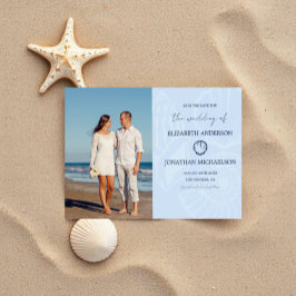 Küstenehe in Blautönen mit Muscheln Save The Date