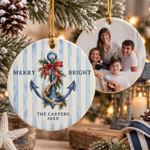 Küstenelegantes nautisches Anker-Familienfoto Keramik Ornament