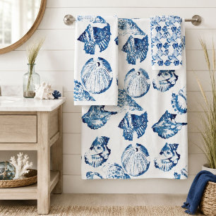 Küsteneleganz Indigo Blau Ozean Wasserfarbe Musche Badhandtuch Set