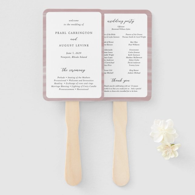Küsteneleganz Rosa Hochzeitsprogramm Fächer (Vorne und Hinten)