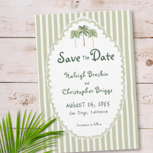 Küsteneleganz Sonnenpalmenbaum-Hochzeit Save The Date