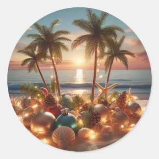 Küsteneleganz: Weihnachts-Strandaufkleber Runder Aufkleber