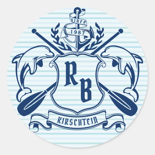 Küstenemblem-Delphine Anker-Ohr-Schild Runder Aufkleber (Vorderseite)