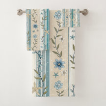 Küstenflorales Streifendesign in Aqua-Beige