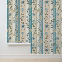 Küstenflorales Streifendesign in Aqua-Beige