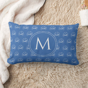 Küstengestaltete Blaue und Weiße Krabben-Monogramm Lendenkissen
