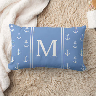 Küstengestaltung Blau und Weiße Anker Monogramm Lendenkissen