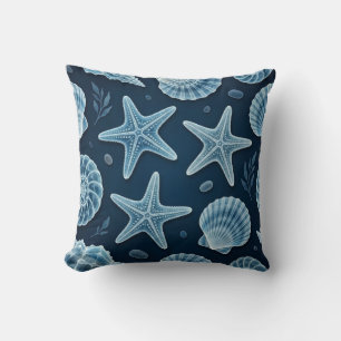 Küstengestaltung mit blauen und weißen Muscheln Kissen