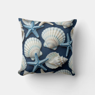 Küstengestaltung mit blauen und weißen Muscheln Kissen