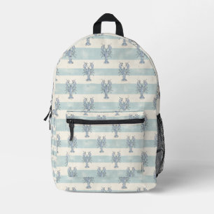 Küstengestreiftes Muster in Blau mit Hummer Bedruckter Rucksack