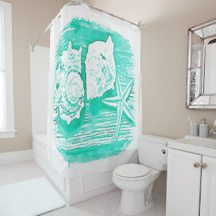 Küstengewässerfarbe aquamarine Muschelstäbchen Duschvorhang