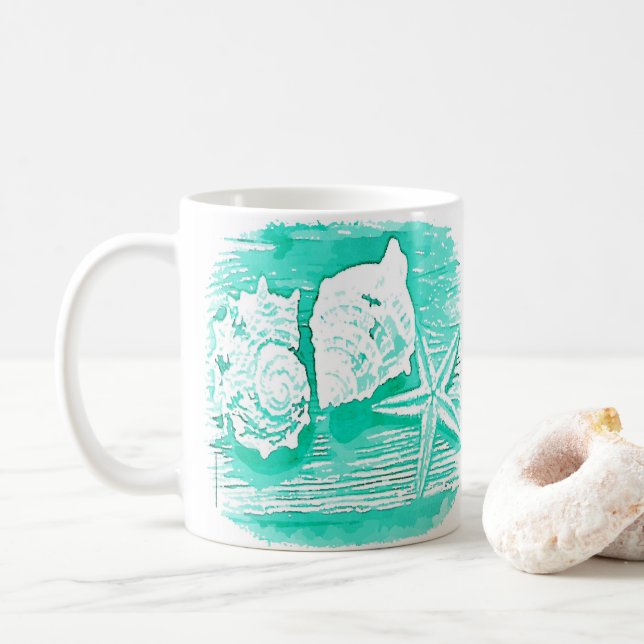 Küstengewässerfarbe aquamarine Muschelstäbchen Kaffeetasse (Mit Donut)