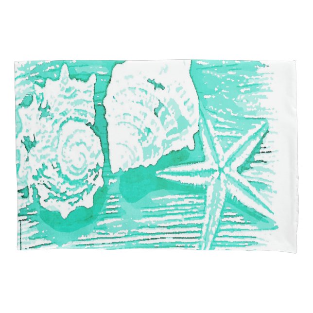 Küstengewässerfarbe aquamarine Muschelstäbchen Kissenbezug (Vorderseite-Links)