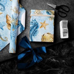 Küstenglanz   Modernes Blau und Gold unter dem Mee Geschenkpapier