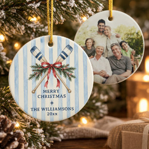 Küstengroßmillennial gekreuzte Ruder Familienfoto Keramik Ornament