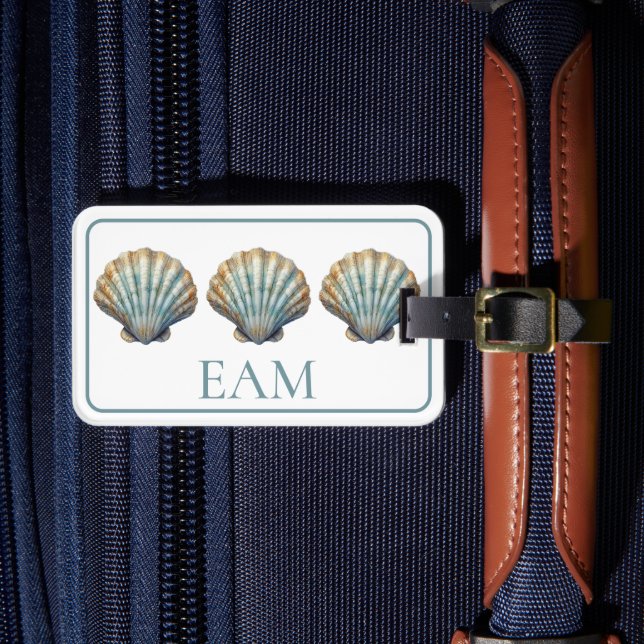 Küstengrün gestreifte Kammmuschel-Monogramm Gepäckanhänger (Vorderseite Insitu 4)