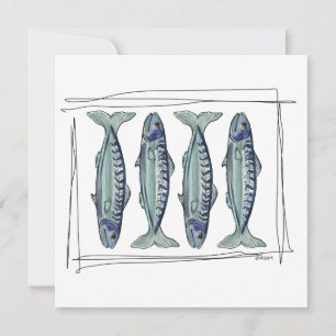 Küstengrün-Makrelen-Nahtloses-Ozean-Fisch-Muster Einladung