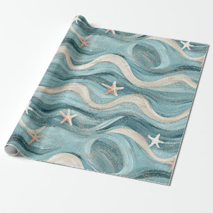 Küstengrünblaue Wellencreme-Sand-Seestern Geschenkpapier