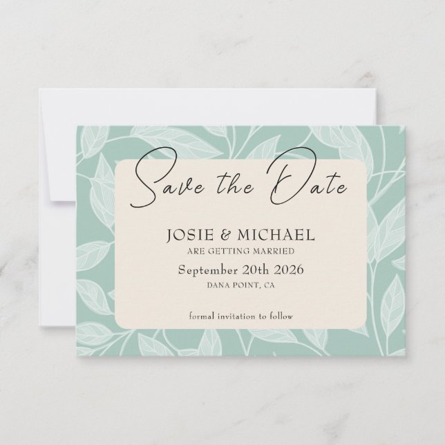 Küstengrünes Boho-Foto Flach Speichern Sie die Dat Save The Date (Vorderseite)