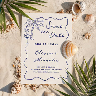 Küstenhandgezeichnete Doodle-Strandhochzeit Save The Date