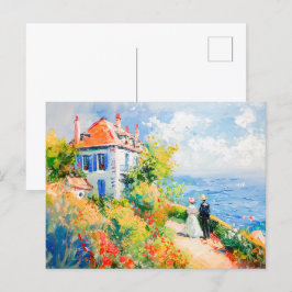 Küstenhaus mit Blume Impressionist Seascap Postkarte