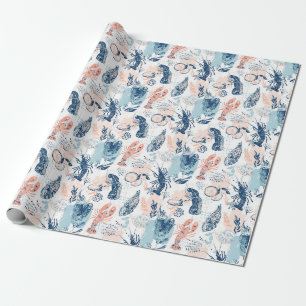 Küstenhummer Meeresfrüchte Blau Pfirsich Nautisch Geschenkpapier
