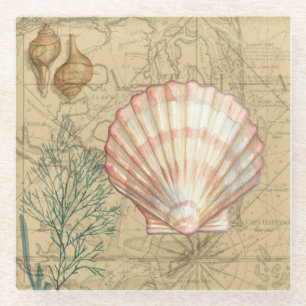 Küstenkarten-Collage Glasuntersetzer