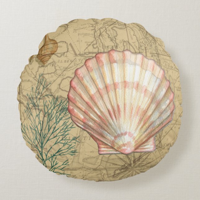 Küstenkarten-Collage Rundes Kissen (Vorderseite)