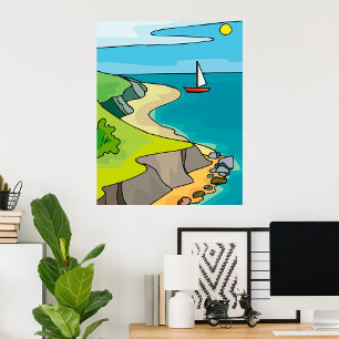 Küstenklippen-Strandsegelboot Poster