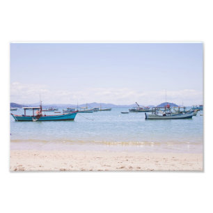 Küstenkunst-blaues Meer und Boots-Fotografie Fotodruck