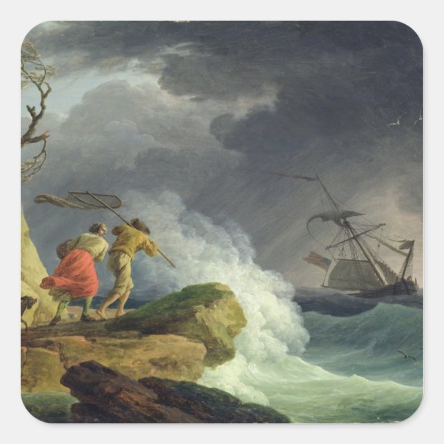 Küstenlandschaft im Sturm, 1782 Quadratischer Aufkleber (Vorderseite)