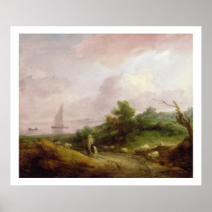 Küstenlandschaft mit einem Schäfer und seiner Poster