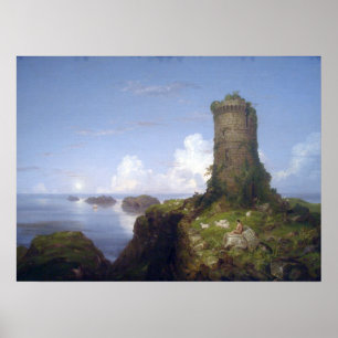 Küstenlandschaft mit Ruinenturm Poster