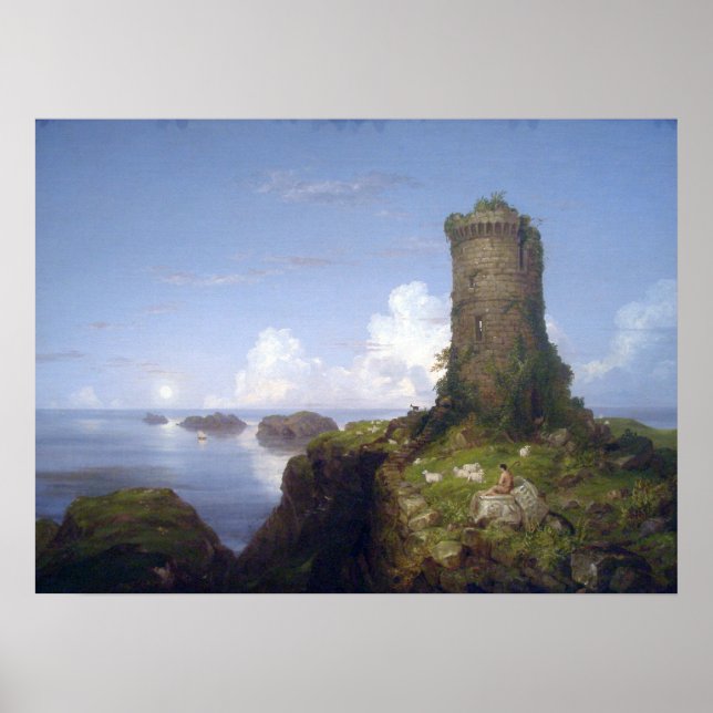 Küstenlandschaft mit Ruinenturm Poster (Vorne)