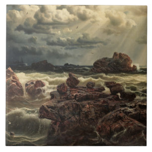 Küstenlandschaft mit Schiffen am Horizont Fliese