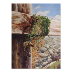 Küstenlandschaft mit verwittertem Holz. Poster
