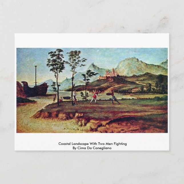 Küstenlandschaft mit zwei Männern kämpfen Postkarte (Vorderseite)