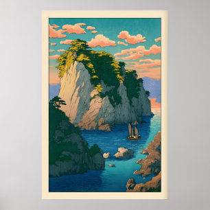Küstenlandschaftsdruck Serene Rocky Shore und Poster