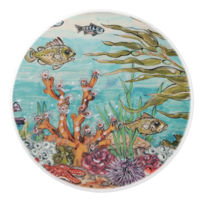 Küstenleben Leben Fische Korallenuntersee Keramikknauf (Vorderseite)