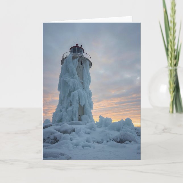 Küstenleuchtturm im Winter Karte (Vorderseite)