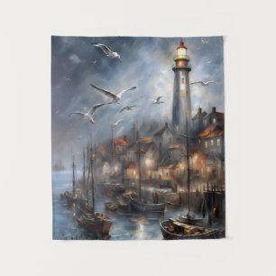 KüstenLeuchtturm in Twilight Schöne Kunst Wandteppich