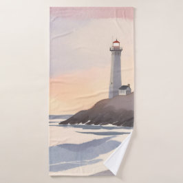 Küstenleuchtturm | Strandleuchtturm Aquarellmalere Badehandtuch
