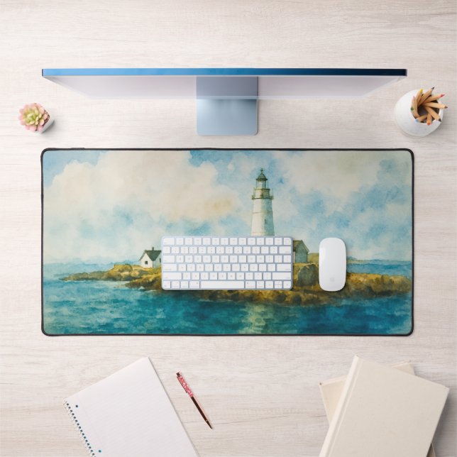 KüstenLeuchtturm Wasserfarbe Landschaftshafen Schreibtischunterlage (Büro 1)