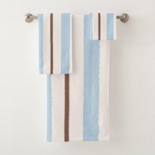 Küstenlicht Blau und Braun Wasserfarben Gestreift Badhandtuch Set